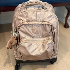Kipling Rose Gold Wheeled Backpack
